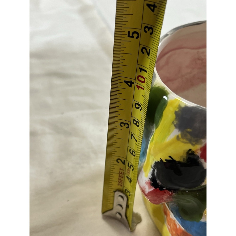 Hand Painted Ceramic Skull Mug Multicolor Abstract Art Signed AC- Small Chip/Rim - Picture 9 of 12